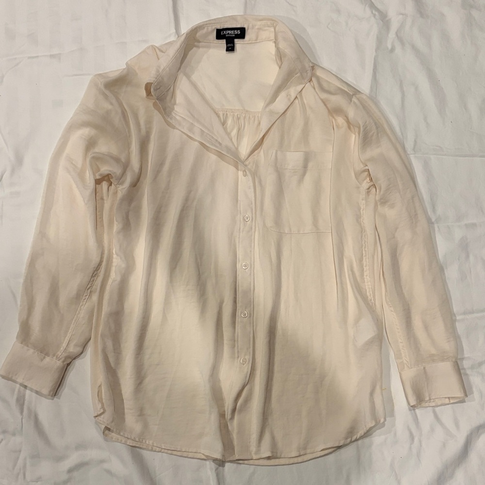 Express Men's Light Cream Boyfriend Button-Down Shirt